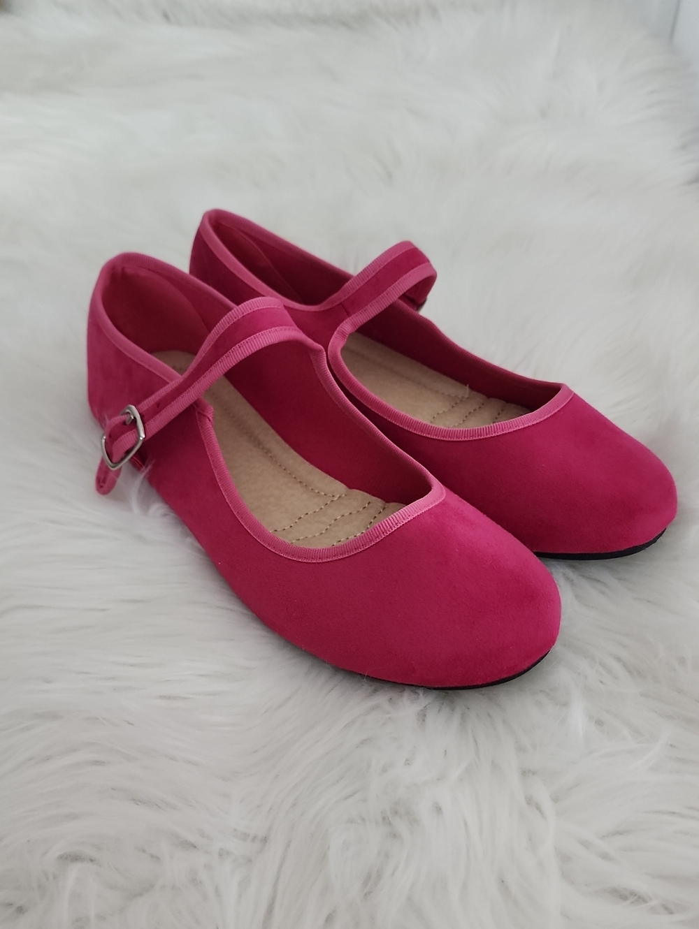 Ollio Hot Pink Mary Jane Flats with Buckle Strap